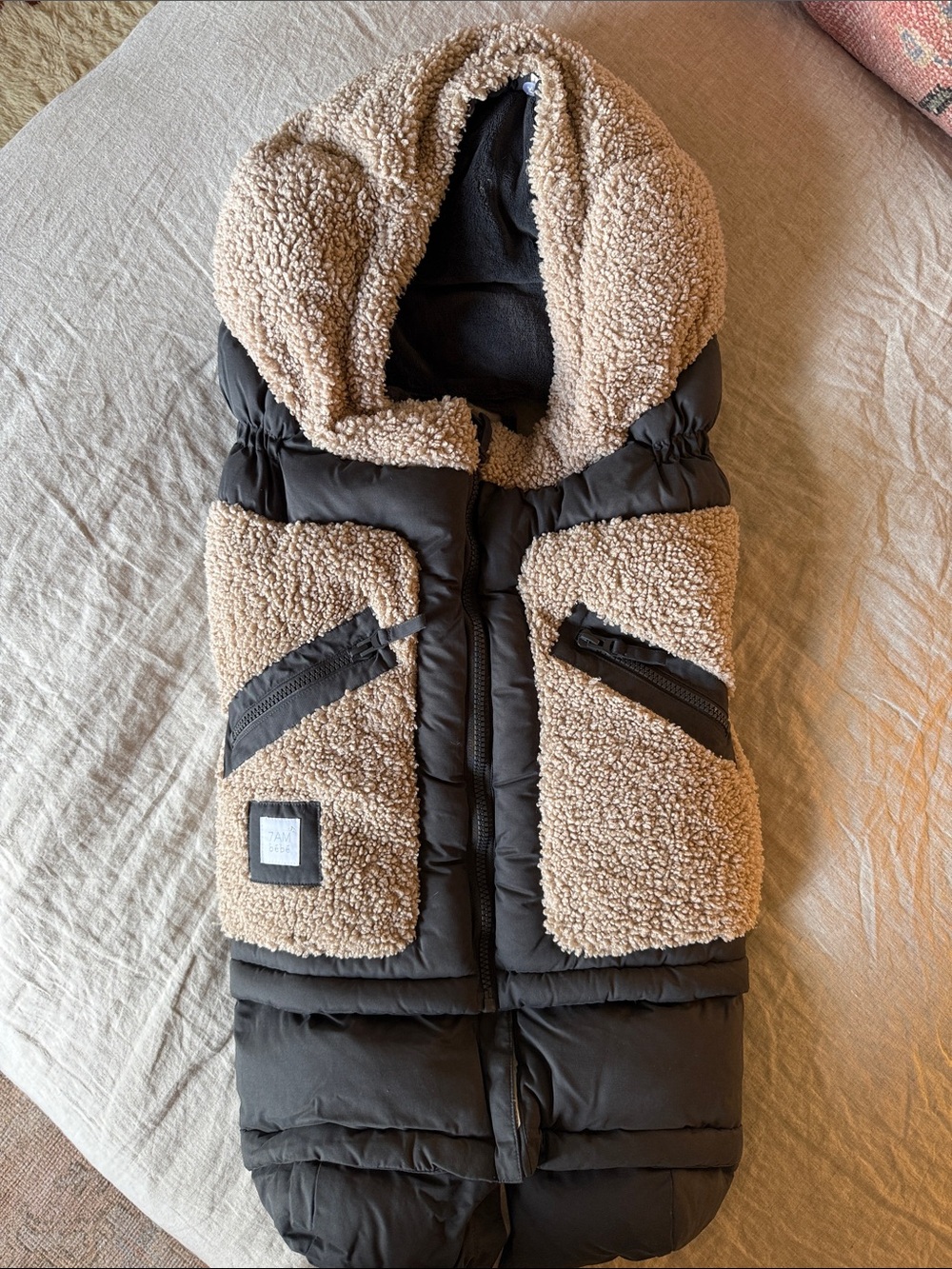7 AM ENFANT Plush Sherpa Stroller Footmuff - Black and Beige